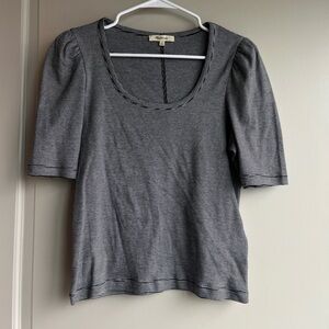 Madewell Black & White Micro-Stripe Scoop Neck Puff Sleeve Tee